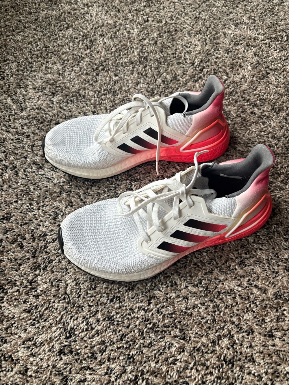 adidas White Running Sneakers with Pink Gradient Heel Accents